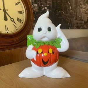12” Halloween Ghost / Ceramic Pumpkin Belly Figure